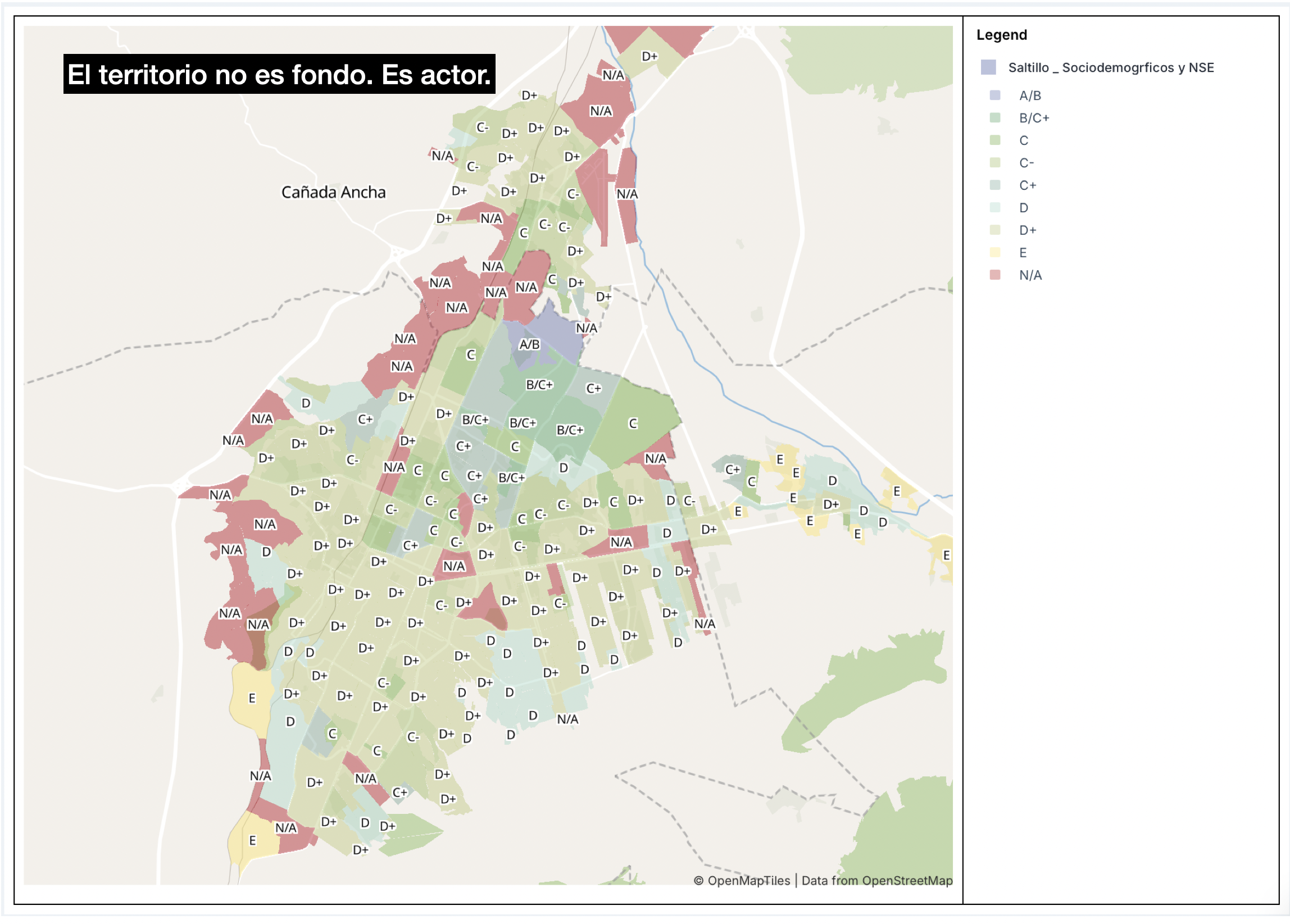 Mapa urbano con contrastes marcados de nivel socioeconómico que evidencian desigualdad territorial.